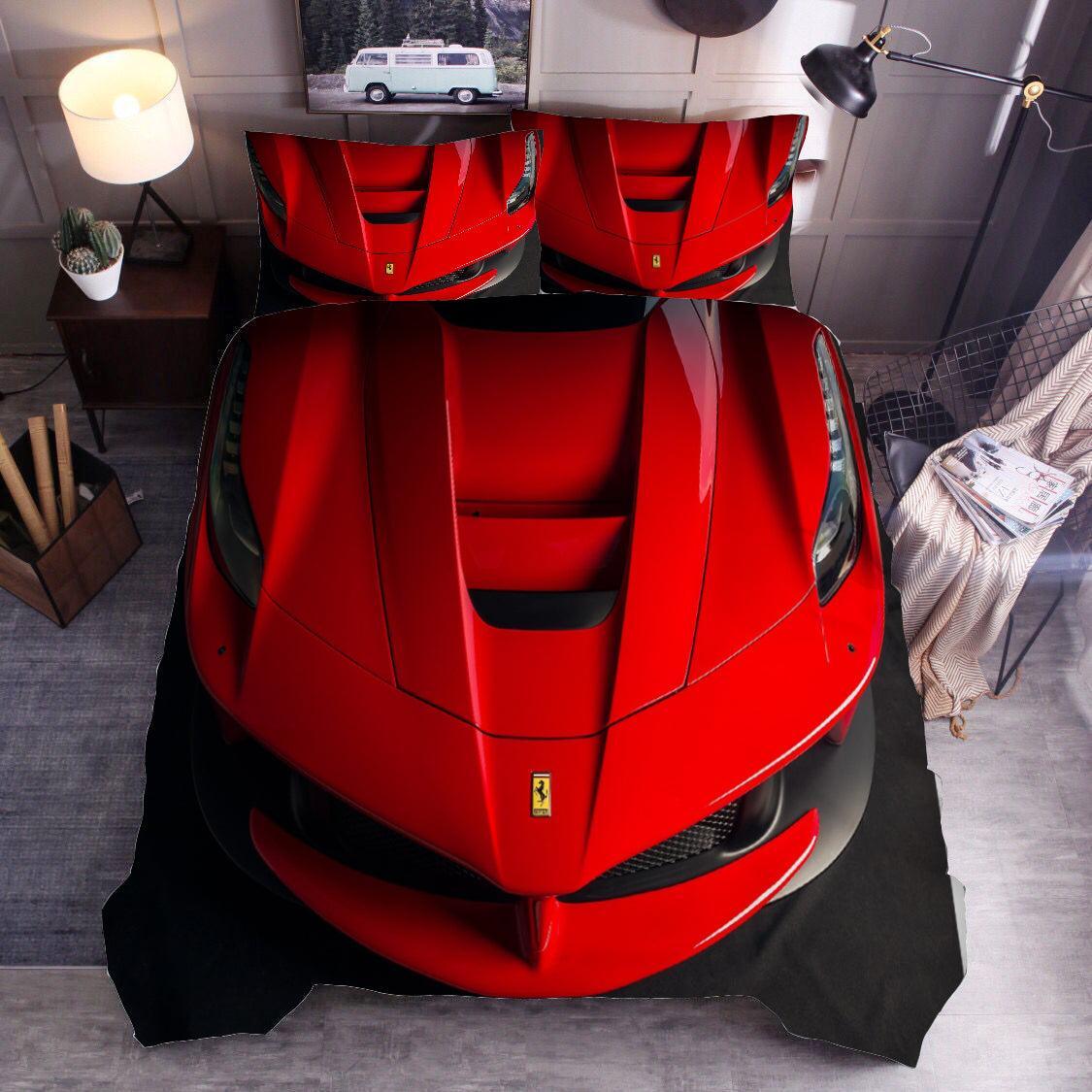3D Red Sports Car Ferrari Quilt Cover Set Duvet Cover Bedding