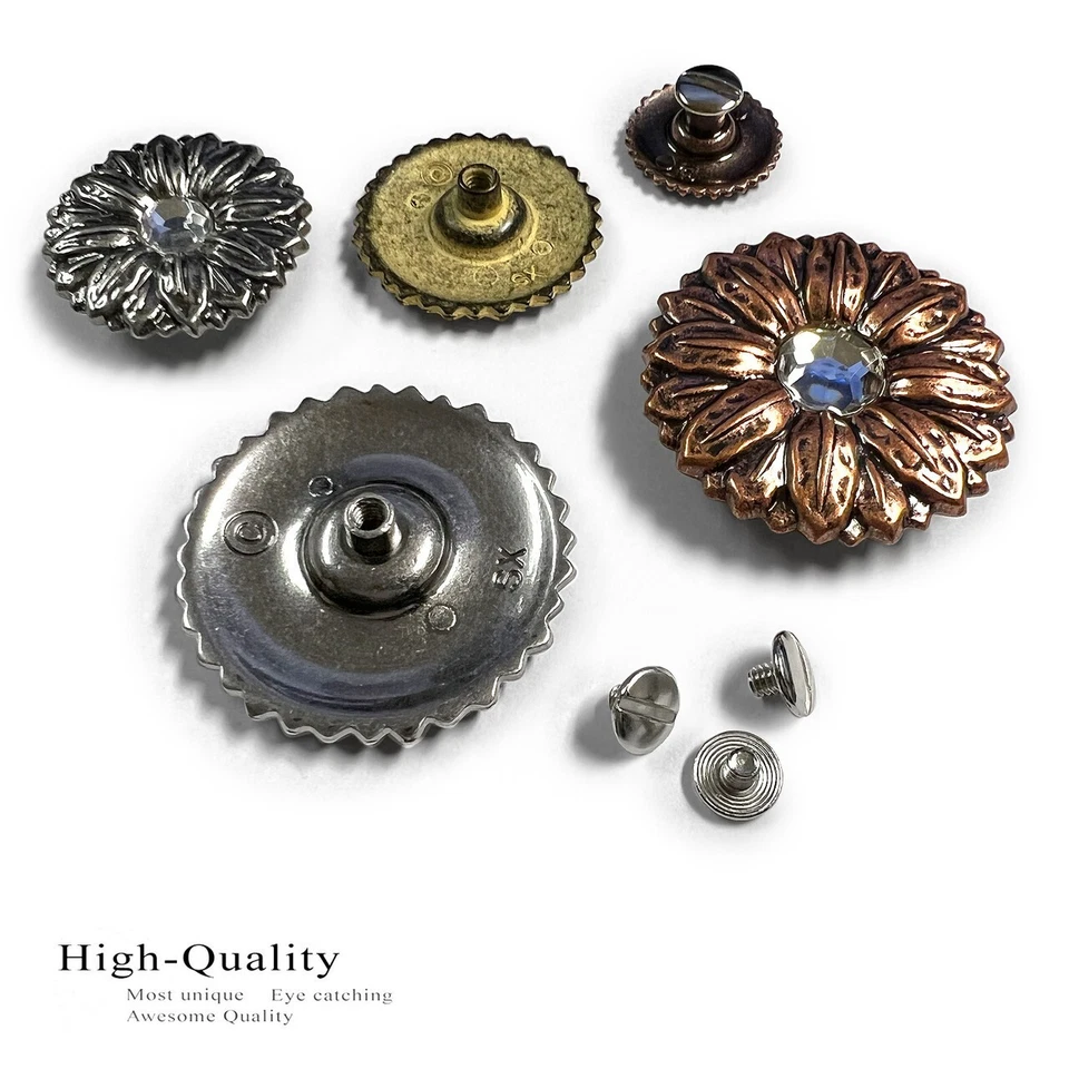 WESTERN LEATHER CRAFT TACK 1.5" COPPER ENGRAVED SUNFLOWER CONCHO screw back - Image 2 of 2