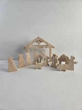 Nativity Scene Hand Cut 11 Pc Wood Christmas Manger Baby Jesus Mary Josph Camel