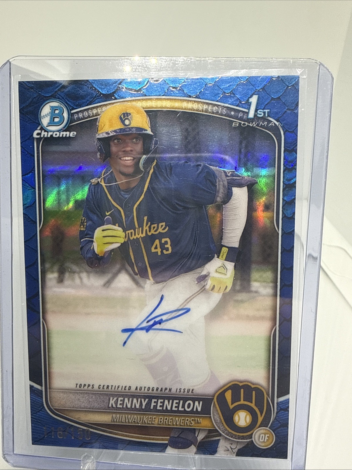 2025 Bowman Chrome #CPA-KF Kenny Fenelon 1st Blue Reptilian Auto /150 Brewers