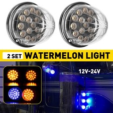 LED MINI WATERMELON AMBER/BLUE SIDE MARKER LIGHT CLEAR LENS w/Chrome Ring EXR