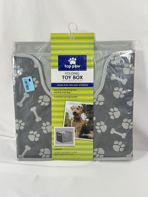 Top Paw Pet Folding Toy Box Paw Print Collapsible Bin Cats Dogs Crafts Storage