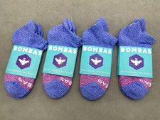 4 Pairs Bombas Women's Tri-Block Marl Honeycomb Ankle Socks Size M Blue