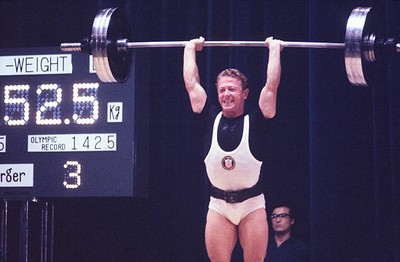 Ike Berger USA competes Men's Weightlifting Featherweight at Tokyo- Old Photo 2