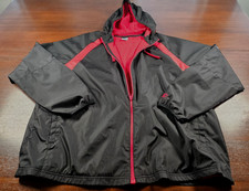 Vtg STARTER Jacket Hooded Red Black Mens Full Zip Colorblock Track Coat 2 XL 50-