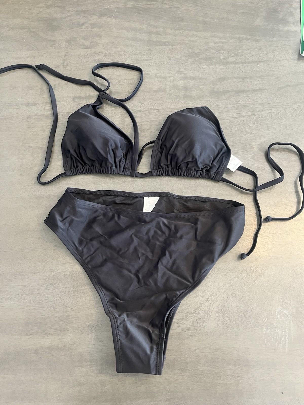 Black Triangle Bikini Set Adjustable Halter Straps Size M 2 Piece Swimwear