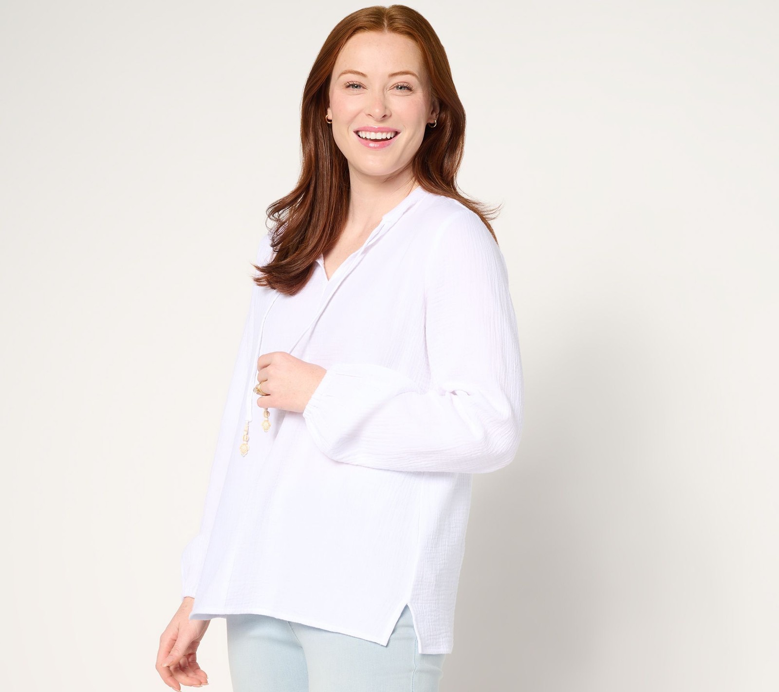 Belle by Kim Gravel Women's Top Sz XS Beach Club 100% Cotton Gauze White A712107
