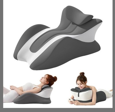 Ergonomic Cervical Neck Pillow, Gray & White Body Contour Memory Foam.