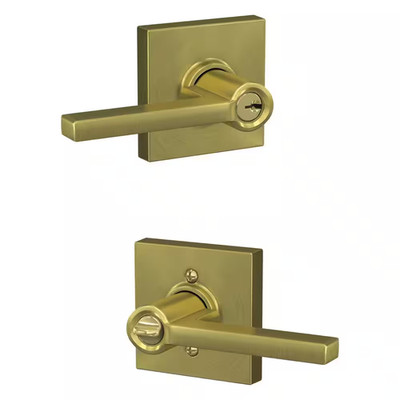 Latitude Satin Brass Keyed Entry Door Handle with Collins Trim Free Ship NEW