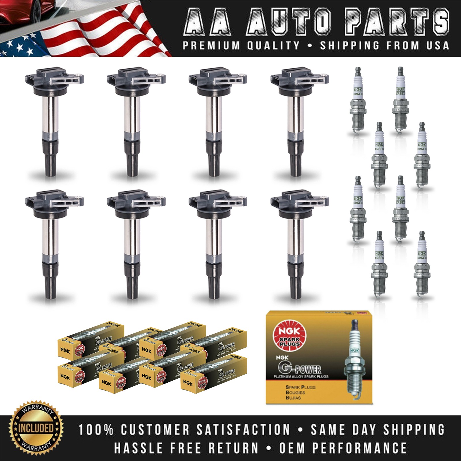 8 Ignition Coil  8 NGK Platinum Spark Plug for 2005-2009 Jaguar Super 4.2L V8