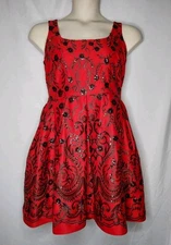 TAYLOR Women's Sequined Fit & Flare Dress Red Size 12 Black Embroidery Sequins 