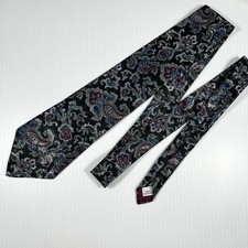 Jeffrey Scott Vintage Paisley Tie Black Silver Burgundy Blue 100% Polyester 4"