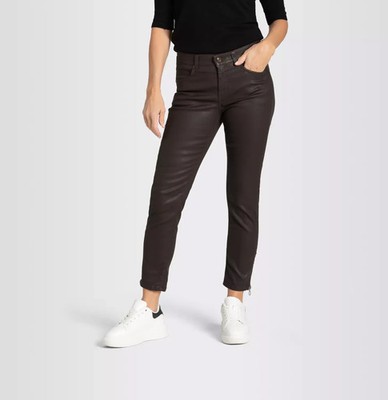MAC RICH Brown Rich Slim Fit Mid Rise Waxed Coated Jeans Zip Ankle SIZE 36