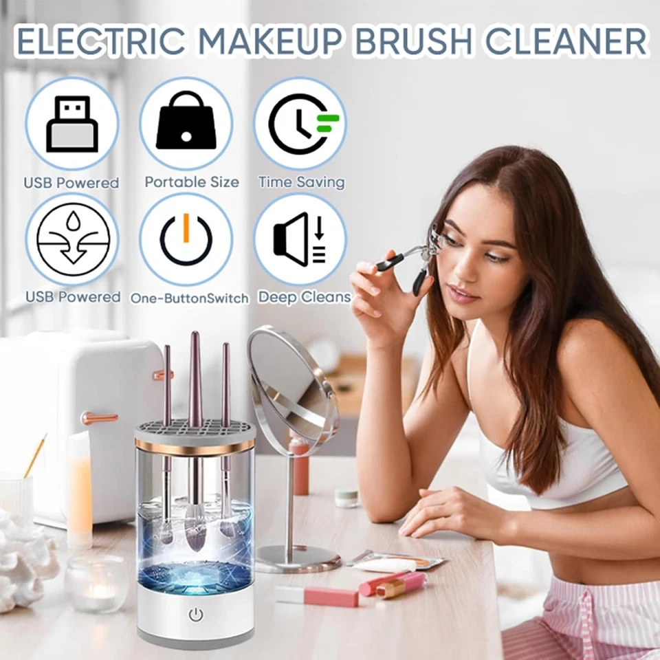 Limpiador de brochas de maquillaje eléctrico 3 en 1 Herramienta de soporte portátil automática USB Foto 4 de 4