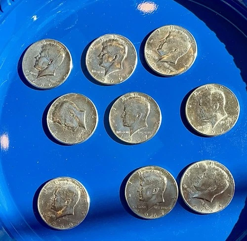1965-69 Kennedy Half Dollars 40% Silver AU Lot Of 9 Uncertified