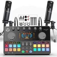 Podcast Equipment Bundle for 2, Audio Interface DJ Mixer with 3.5mm Condenser...