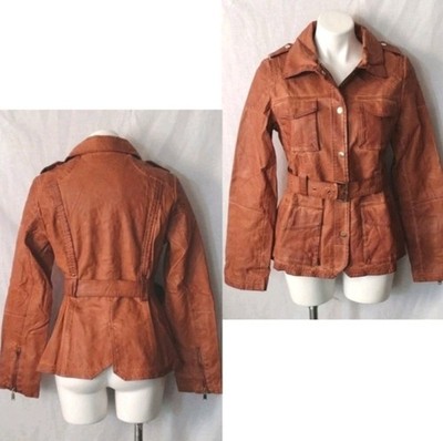 Bata Brown Faux Leather Western Belted Jacket Medium Soft Comfy Chic Cowboy