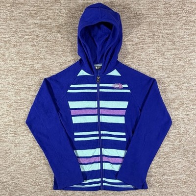 The North Face Mädchen Fleecejacke mit Kapuze blau gestreift durchgehender Reißverschluss Gr. M 10/12
