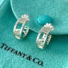 Authentic Tiffany & Co. Open Atlas Hoop Stud Earrings Silver 925 VS6fe
