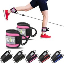 Ankle Straps for Cable Machine PAIR Adjustable Padded Cuff Leg Pink