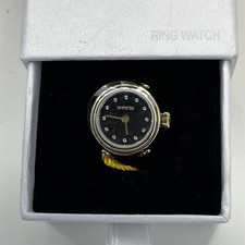 INVICTA Mini Angel Quartz Crystal Black Dial Ladies Men’s Gold Ring Watch NWB