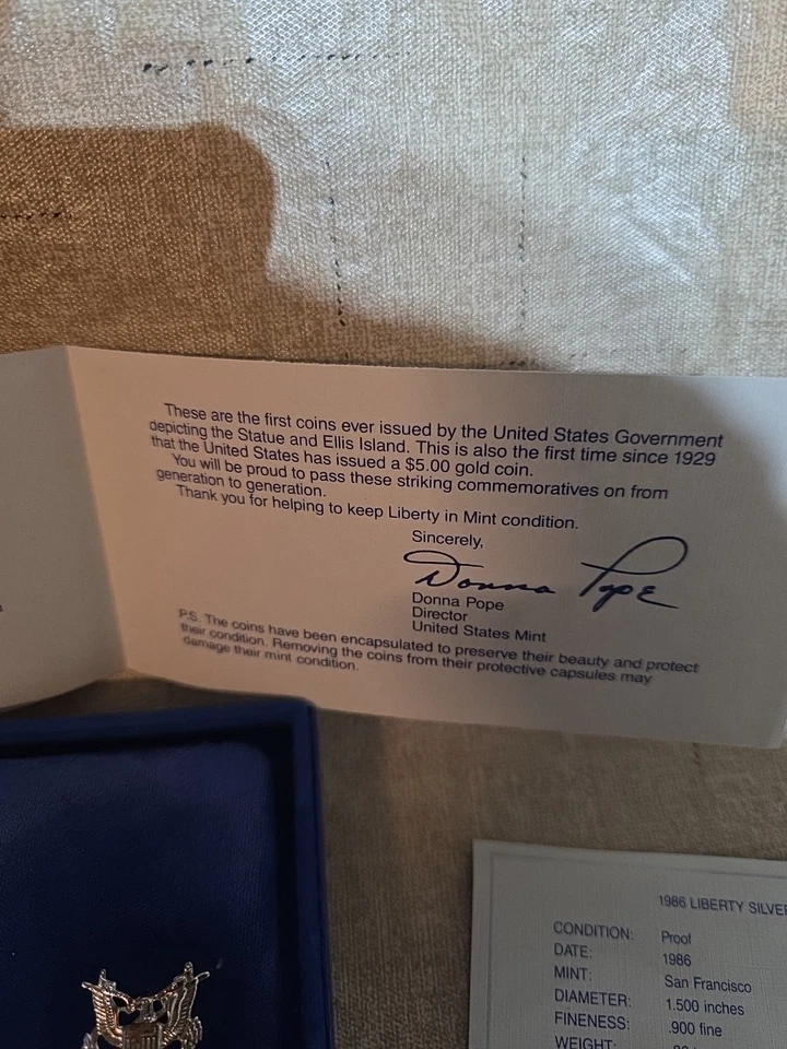 1986 S 🇺🇸 Statue of Liberty Ellis Island Silver Dollar Proof Coin w/ Box & COA - Image 4 of 4