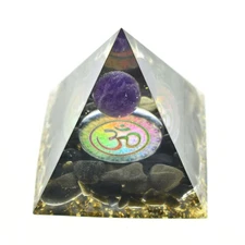 Orgone Pyramid Tiger's Eye crystal With Obsidian，Reiki Healing Chakra Meditation