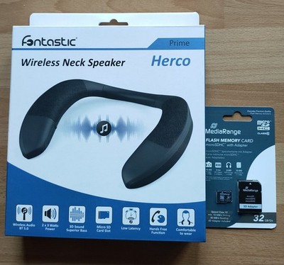 Drahtloser Nackenlautsprecher Herco 3D Stereo +Micro SD 32 GB + Mikrofon neu OVP