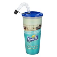 Coca Cola Sprite Mehrwegbecher mit Strohhalm 0,6l Bade Motiv Kunststoff