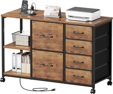 6 Drawer File Cabinet with Charging Station Rolling Printer Stand with Open Stor