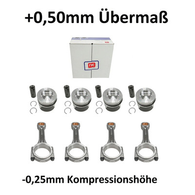 4x Kolben +0,50mm+Pleuel für VW 2.0 TDI 130050060500 NE Ø81,51 -0,25 Komp. Höhe