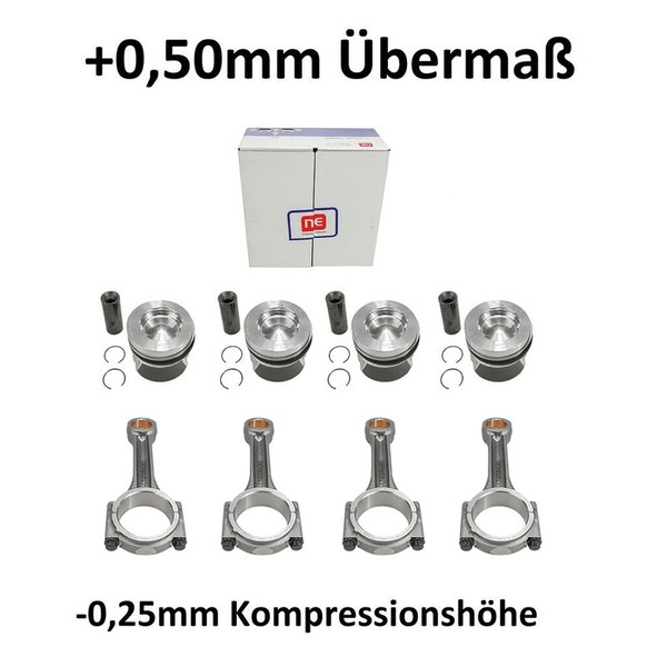 4X Kolben +0,50Mm+Pleuel FüR VW 2.0 TDI 130050060500 NE Ø81,51 -0,25 Komp. HöHe-image