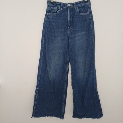 H&M Jeans Kinder 10-11 Jahre Blau Denim Loose Wide Leg High Waist Ankle Split