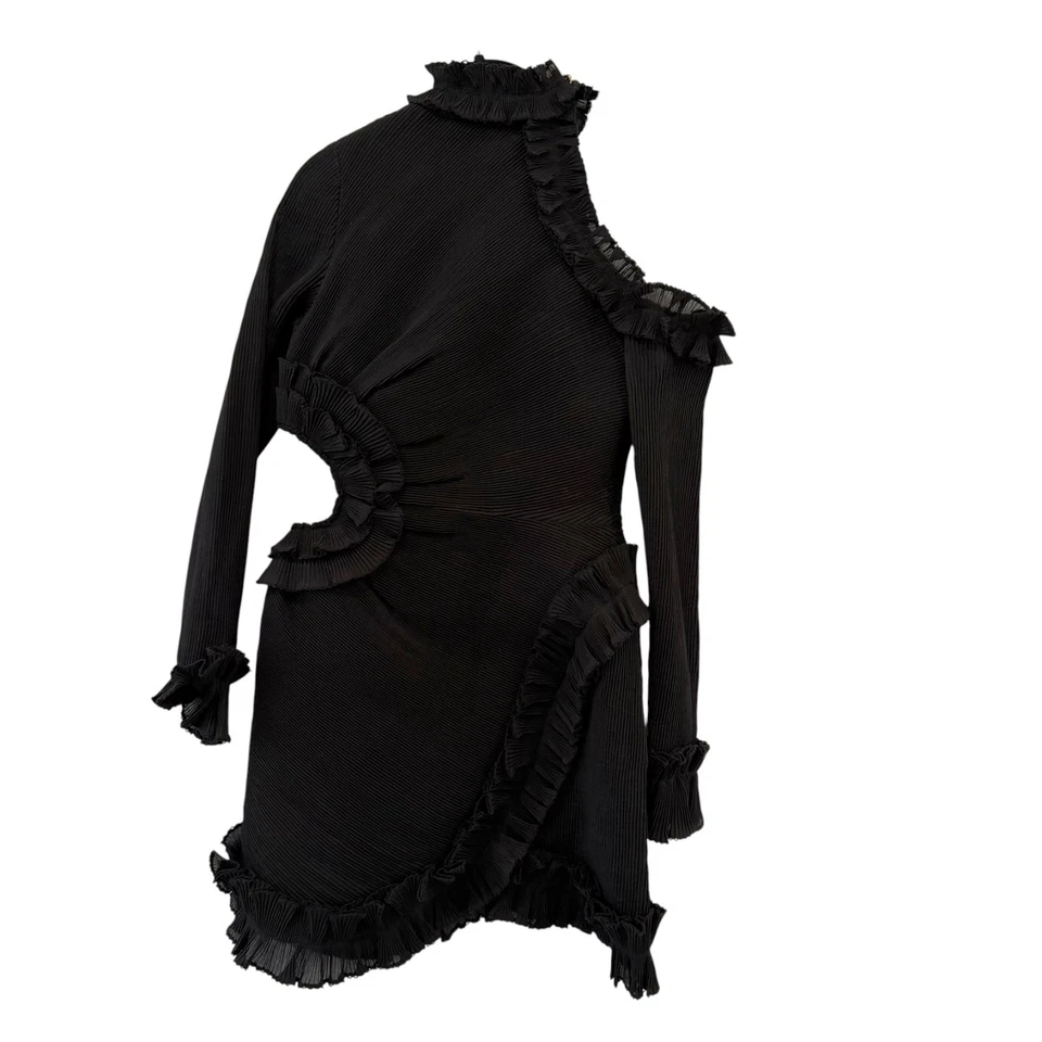 Vestido Zimmermann Moncur Talla 2/AU 12/US 8 - Negro Micropliegue Volantes Fiesta Recorte Foto 4 de 4