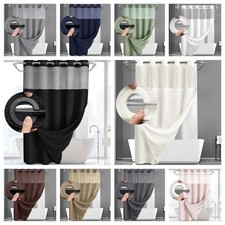 Waffle Shower Curtain w/ Detachable Lining&Snaps Waterproof Double-layer Curtain