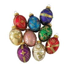 Kurt Adler Glass Christmas Ornament, Miniature Decorative Eggs (Pack of 9)