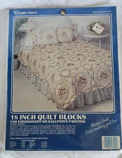 VTG Vogart Stamped Quilt Blocks  #8742I Cross Stitch Roses & Ribbon 18" X 18"
