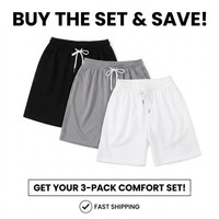 3 Pack Mens Comfort Shorts Elastic Waist Drawstring Gym Running Sport  Pockets
