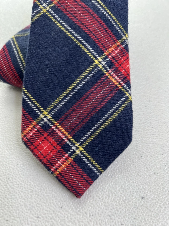 Corbata ajustada Bar III azul, rojo, amarillo patrón a cuadros 100 % algodón nueva sin etiquetas Foto 2 de 4