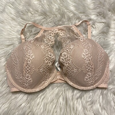 Adore Me 34DD Bra Pink Push Up Plunge Underwire Back Closure NEW