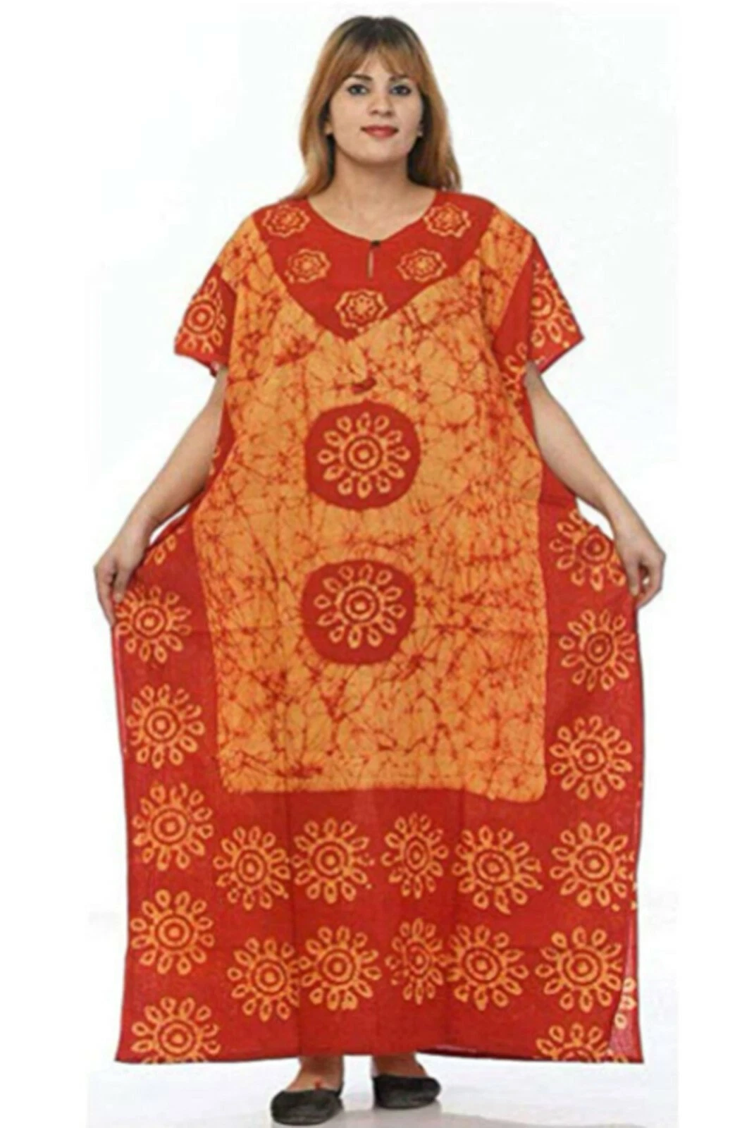 SUPREME Stampa assortita lunga bohémien batik donna giallo rosso caftano