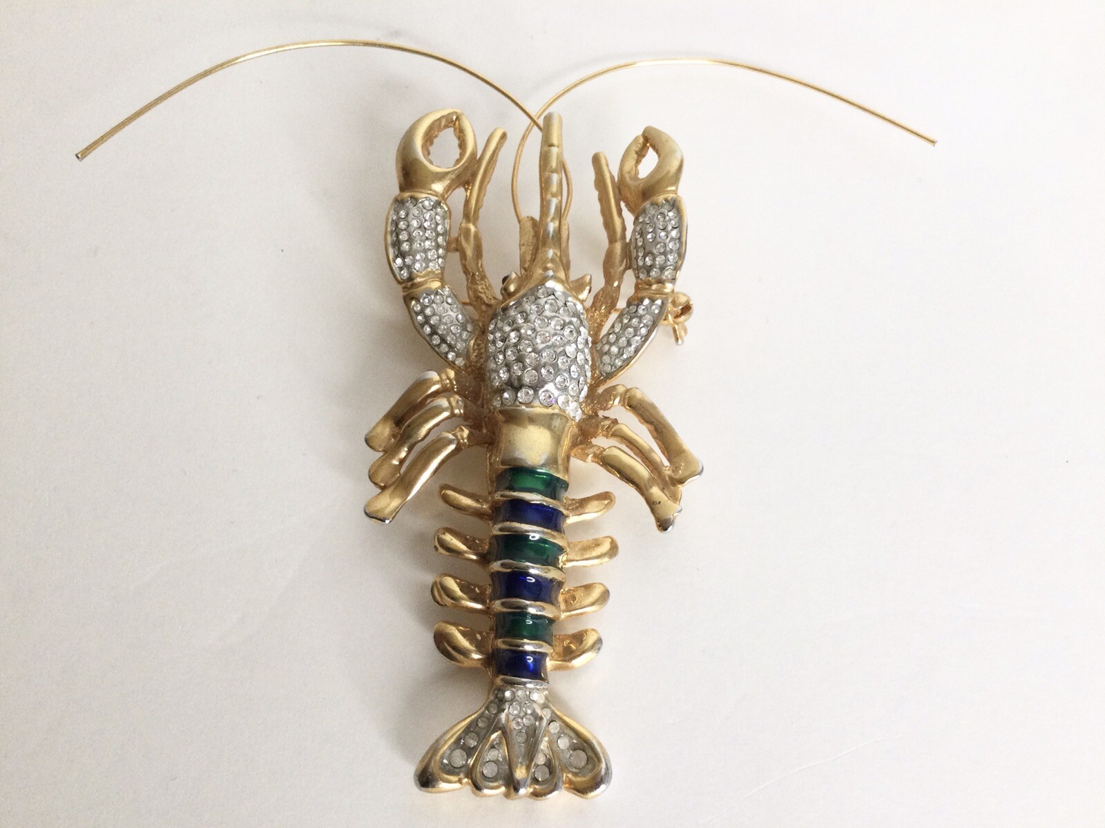 RARE XL Lobster Crystal & Enamel Brooch Moveable Ante… Gem