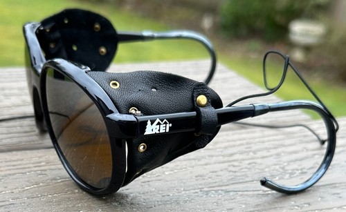 Vtg REI Glacier Aviator Black Sunglasses Climbing Mountaineering Skiing Japan
