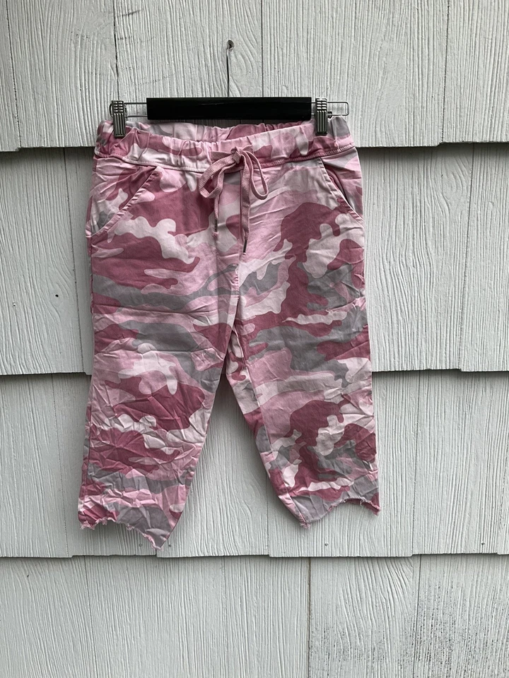 Pink Camo Crinkle Bermuda with fringe hem Venti6 Large Made in Italy