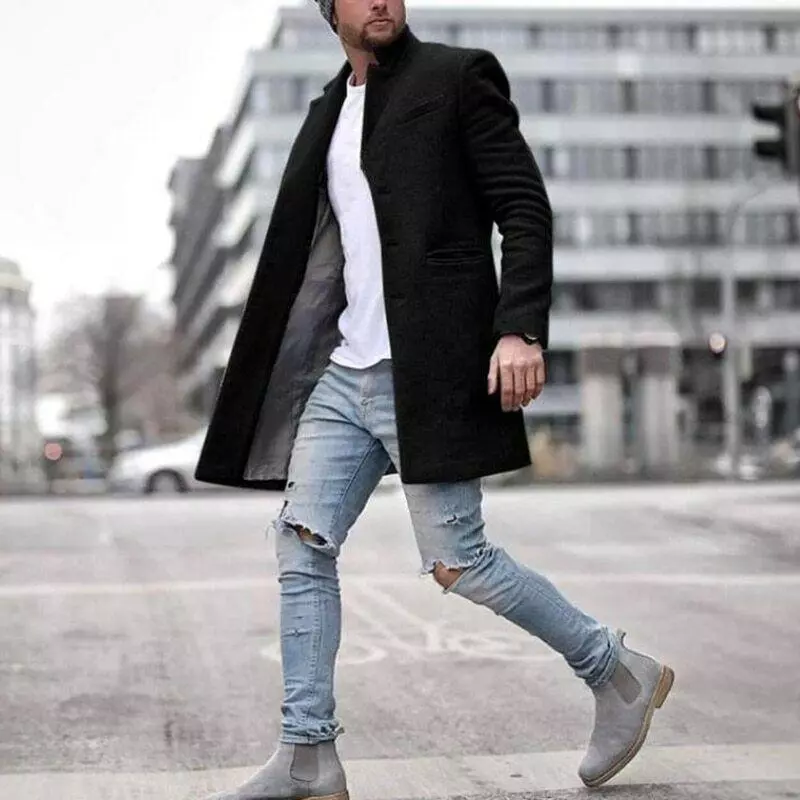 Chaquetas De Hombre Vintage Casual Solapa Abrigo De Color S lido Elegante Largo