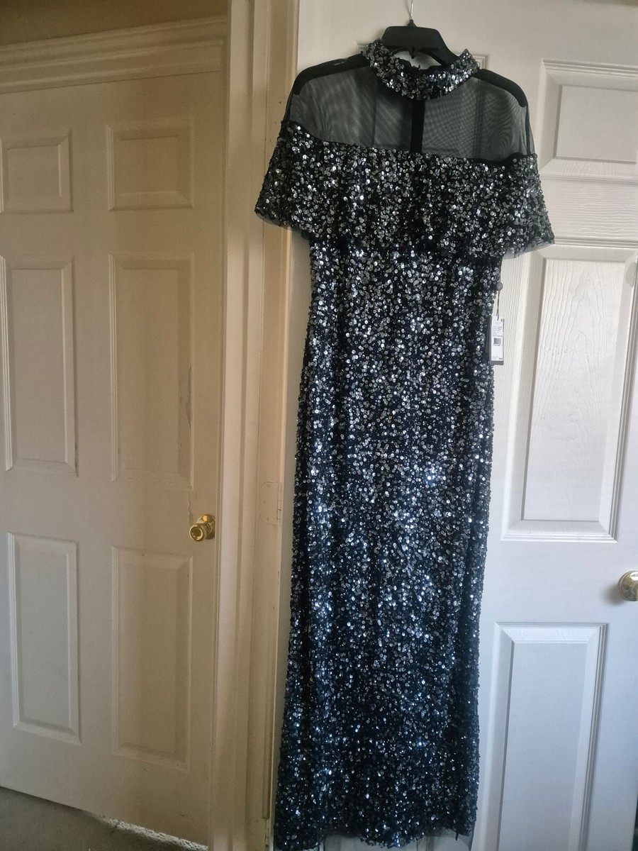 adrianna papell beaded column dress Adrianna Papell Hand-Beaded Sleeveless Slim Column Gown In Midnight