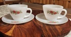 Vtg Anchor Hocking Fire King Milk Glass Tea Cup and Saucer Pink Floral  Set Of 2
