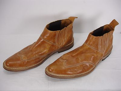 MOMA COGNAC DISTRESSED LEATHER WINGTIP ANKLE BOOTS BOOTIES SHOES MEN'S 41