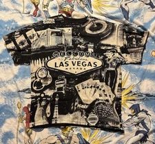 Vintage Las Vegas Shirt Mens L Black All Over Print Strip City  Casino T-shirt