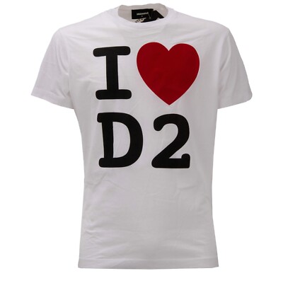 DSQUARED2 Cotton T-Shirt I Heart D2 Velvet Logo Black White Red 12423